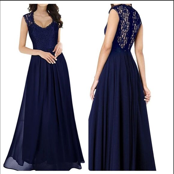 MIUSOL Navy Lace & Sheer Maxi Dress MEDIUM NWT - Picture 1 of 11